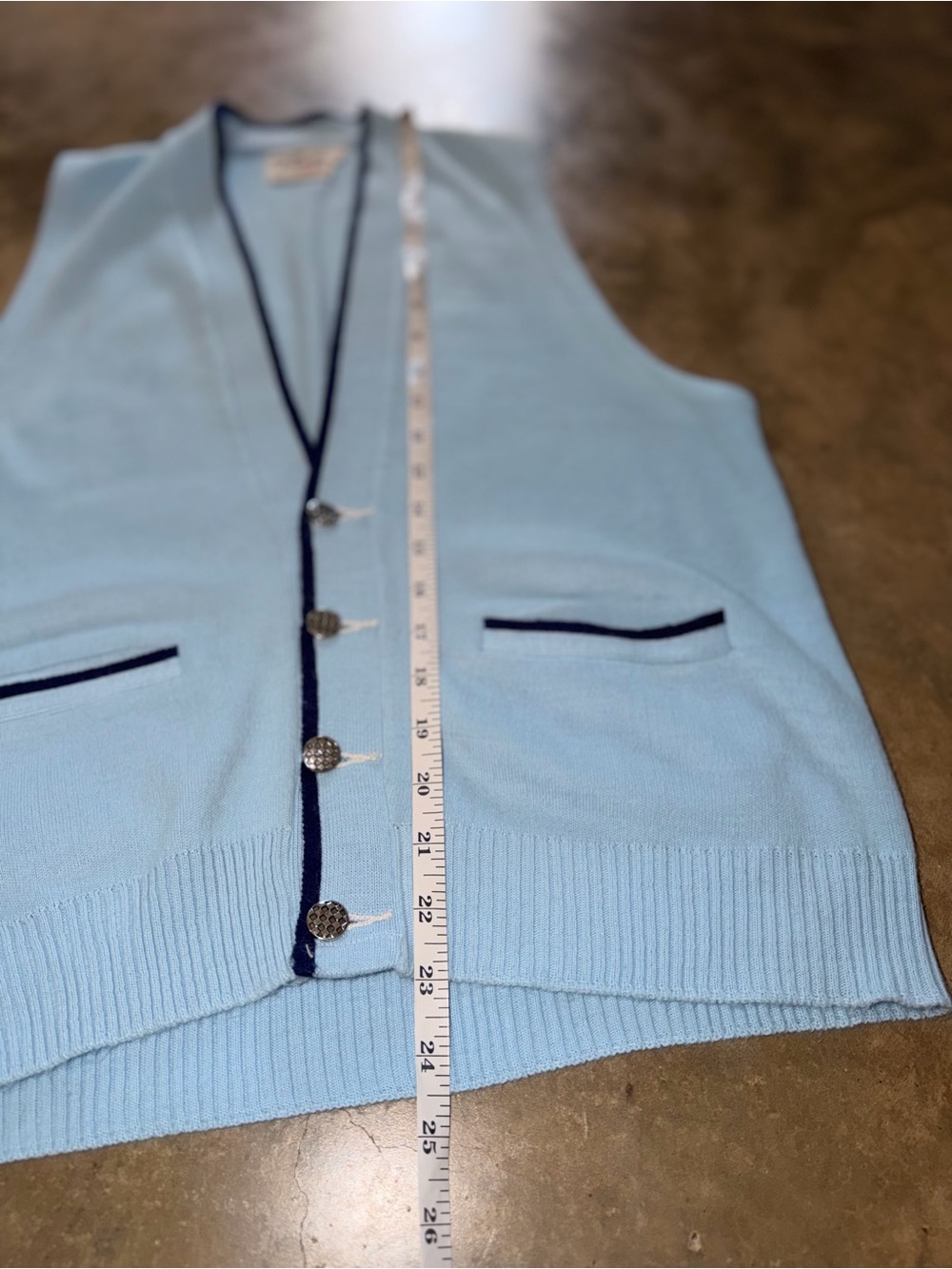 Vintage Campus Pure Orlon Sweater Vest Blue Navy Trim Button Front M Academia - Picture 7 of 9